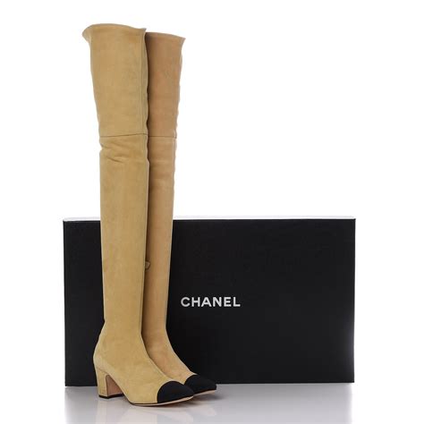 chanel suede over the kneebeige and black cc boots loogi|CHANEL Suede Grained Calfskin CC Lace Up Boots 37 Black .